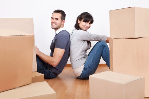 Professional man with van assistance handling boxes in Barnes