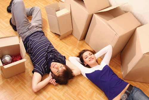 Packed boxes and furniture ready for a local removal in Barnes