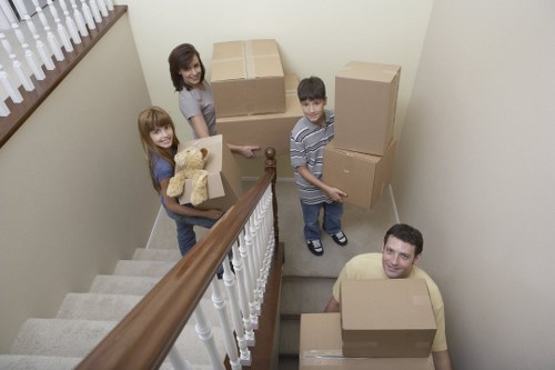 Packed boxes and furniture ready for a Barnes house move